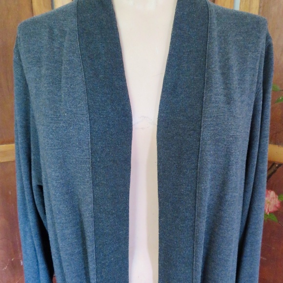 LL Bean Women's SoftFlex Long Open Cardigan Knit Tunic Jacket 1X Dark Gray - Picture 3 of 10